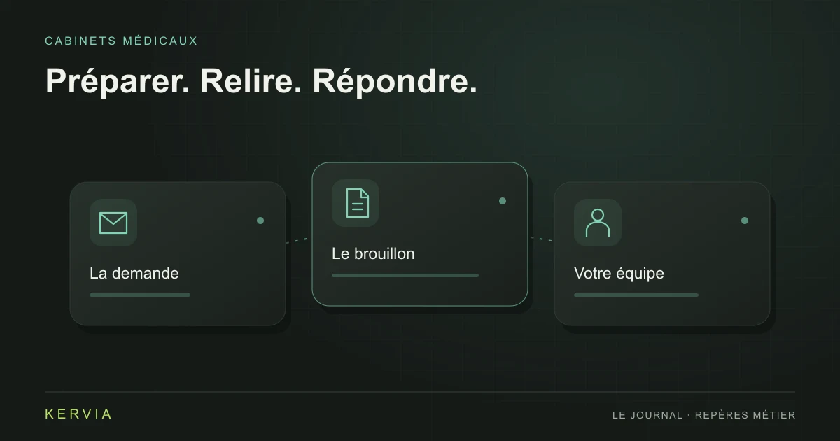 Illustration éditoriale : Demandes au cabinet : préparer les réponses, garder la validation