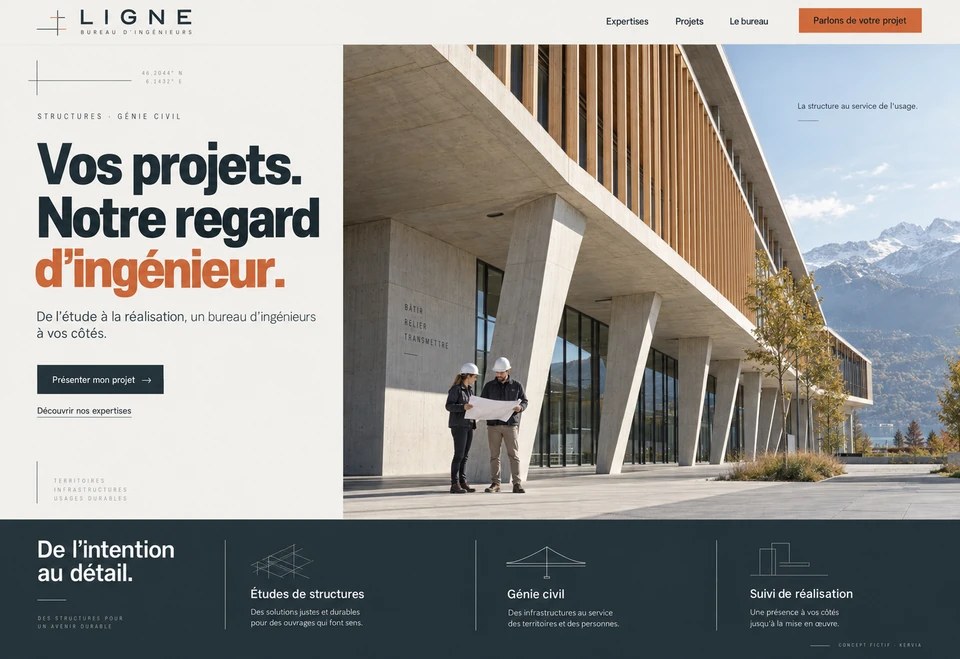 Aperçu du concept Ligne, site de bureau d’ingénieurs.