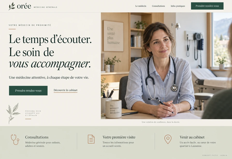 Aperçu du concept Orée, site de médecin indépendant.